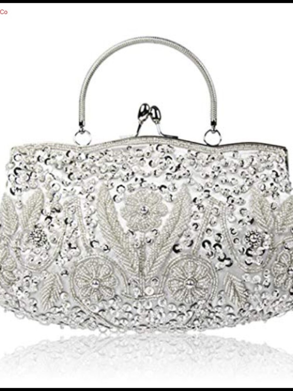 Floral Beaded Sequin Satin Evening Clutch with Kissing Lock